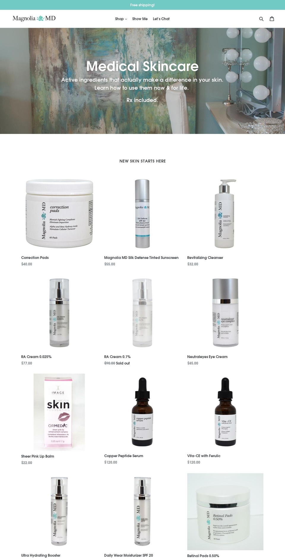 magnoliamdskin.com — Shopify storefront screenshot