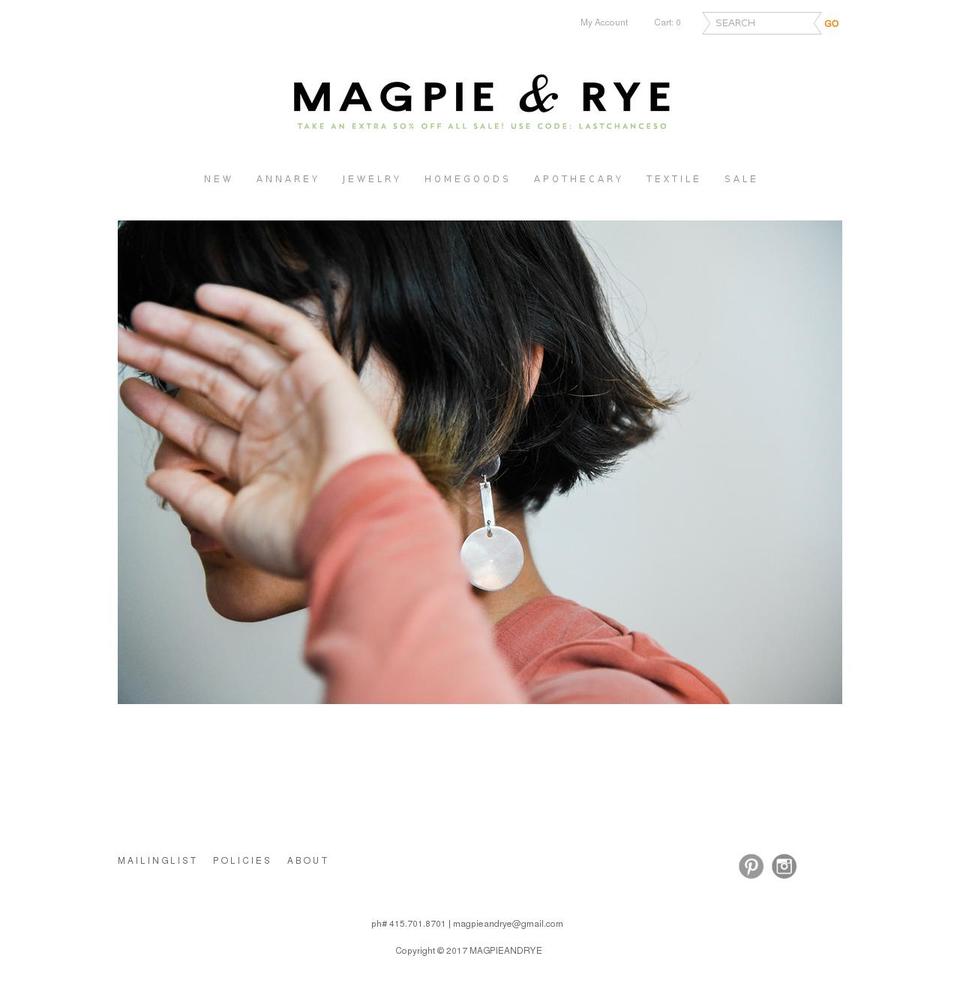 Broadcast Shopify theme site example magpieandrye.com