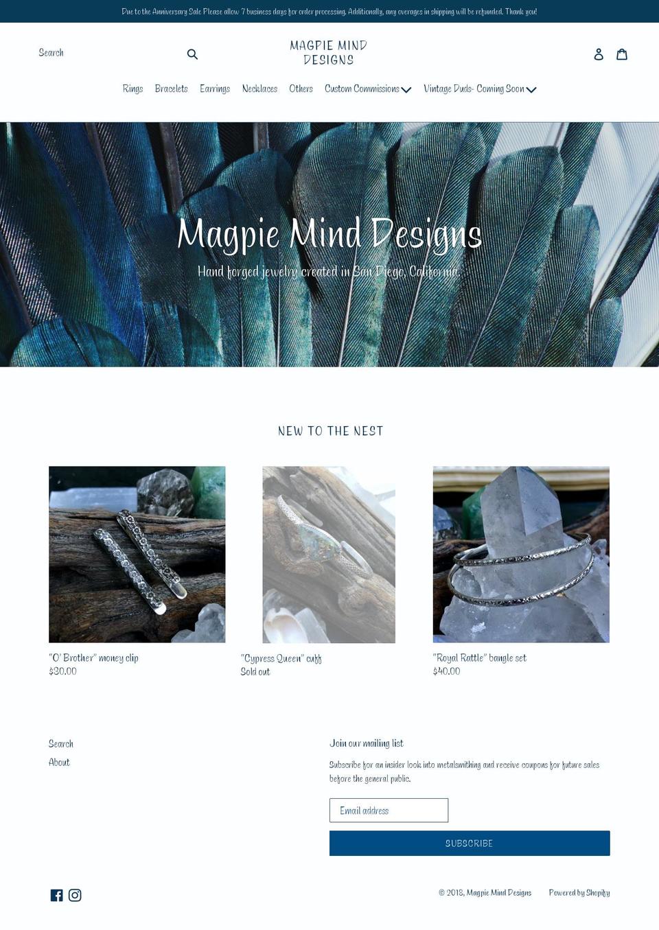 magpieminddesigns.com — Shopify storefront screenshot