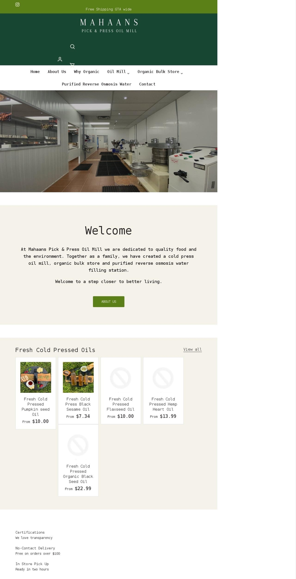mahaanspickandpressoilmill.com shopify website screenshot