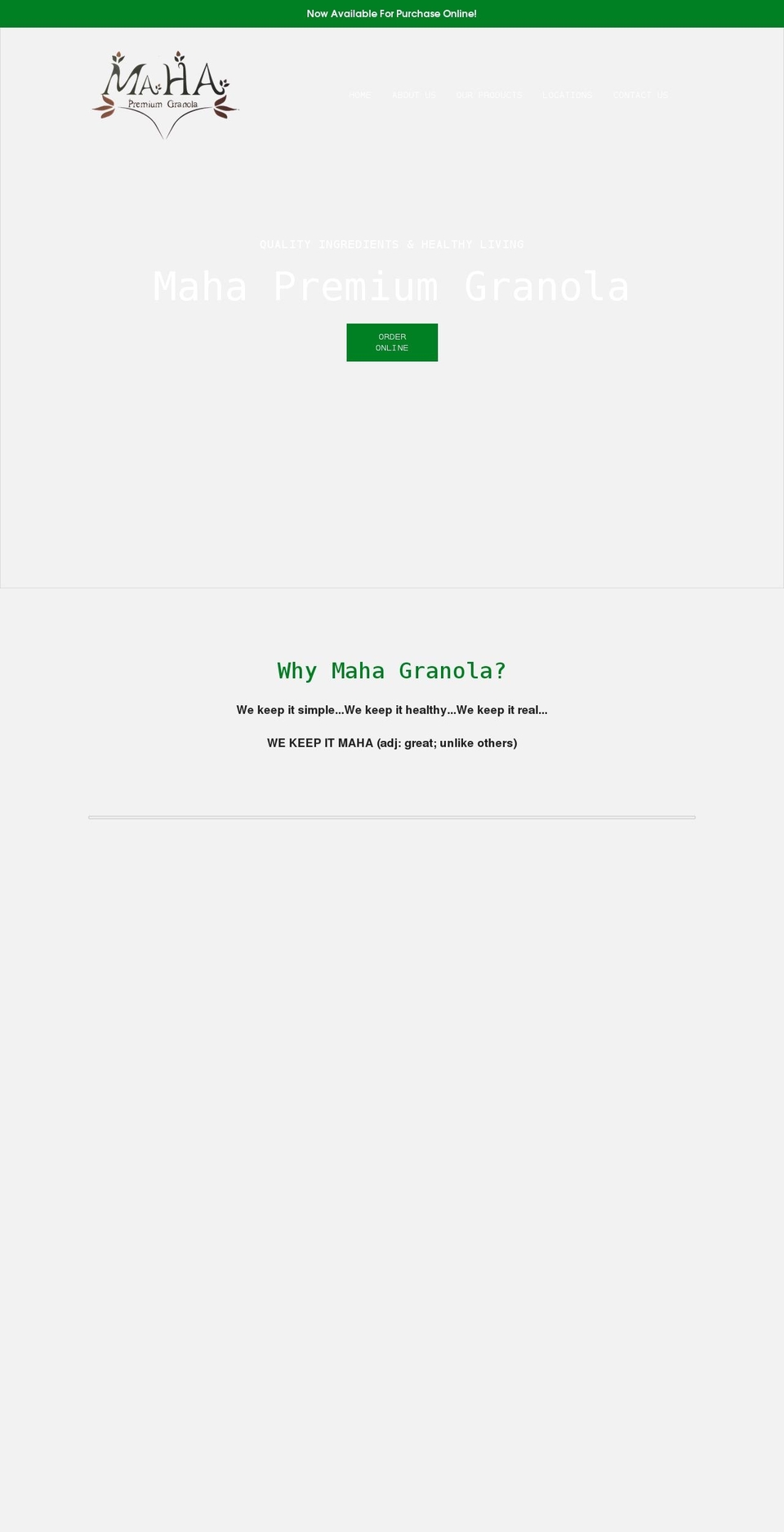 mahagranola.com shopify website screenshot