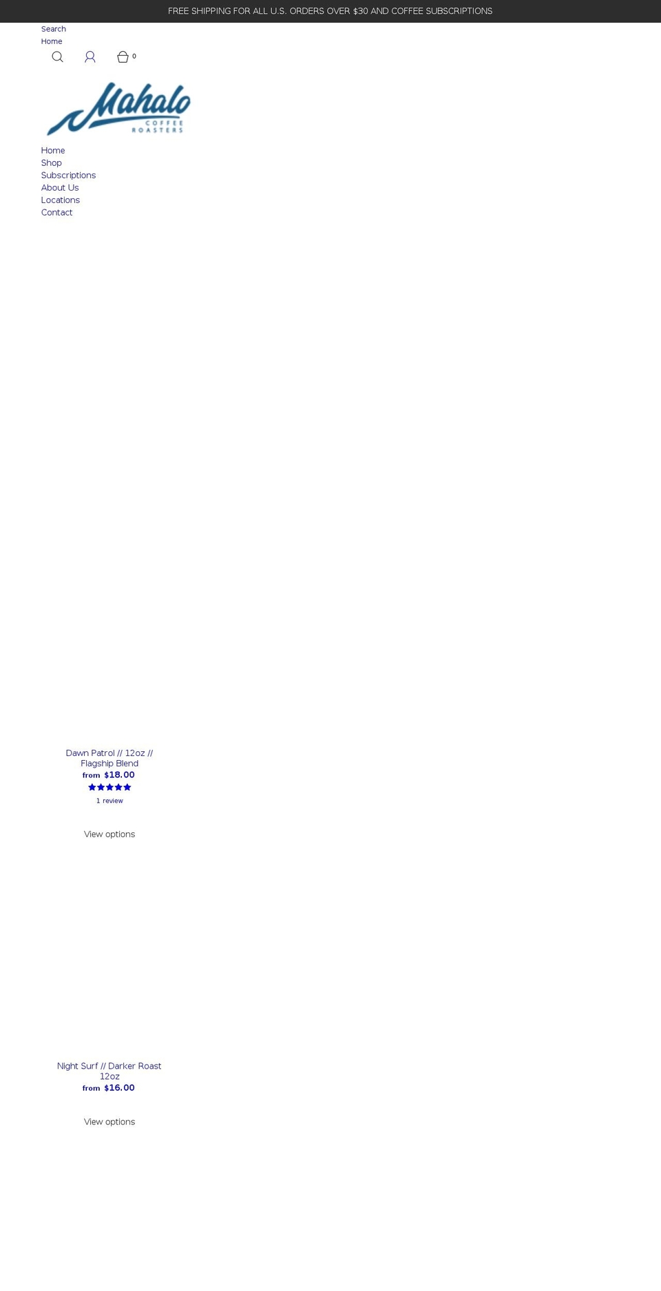 mahalocoffeeroasters.com shopify website screenshot