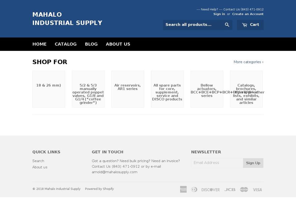 mahaloindustrial.com — Shopify storefront screenshot