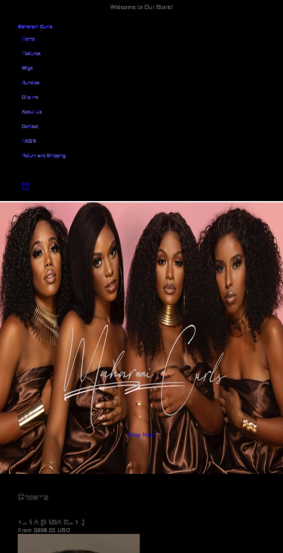 maharanicurls.com shopify website screenshot