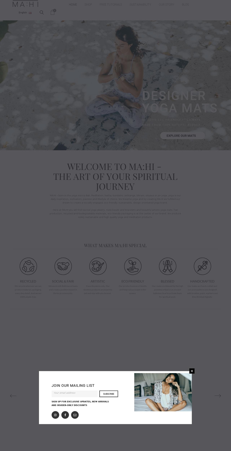 mahi-yoga.com shopify website screenshot