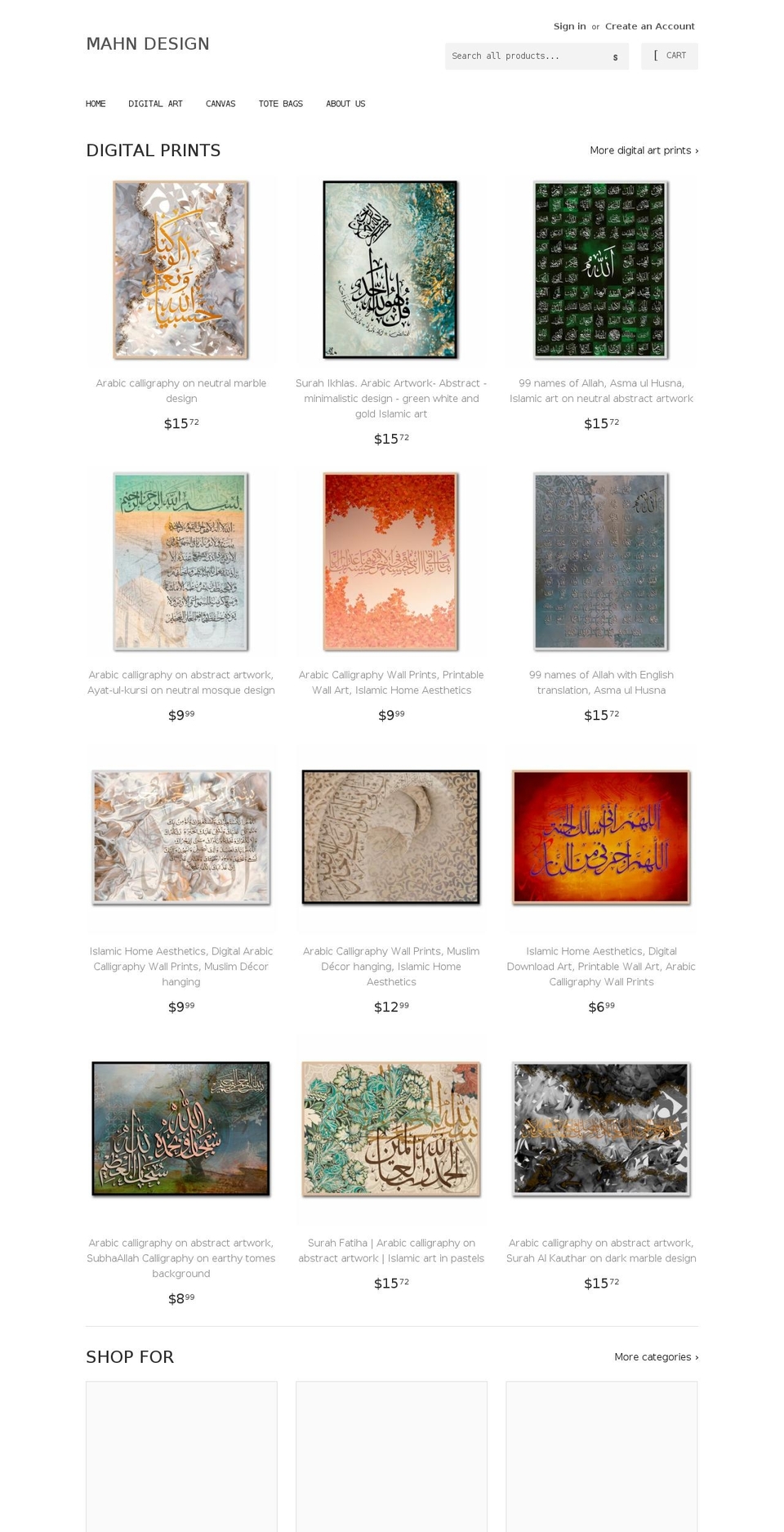 mahndesign.com shopify website screenshot