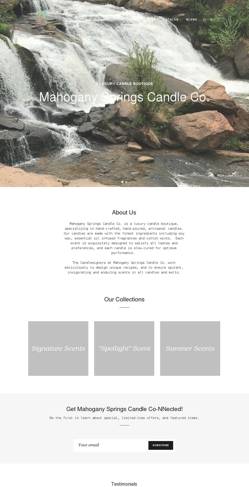 mahoganyspringscandleco.com shopify website screenshot
