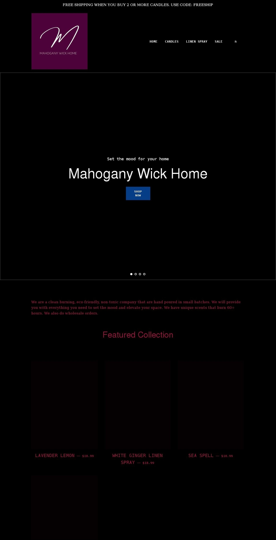 mahoganywick.com shopify website screenshot
