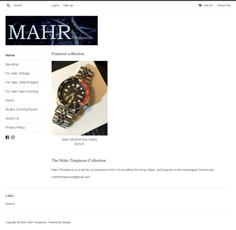 mahrtimepieces.com — Shopify storefront screenshot