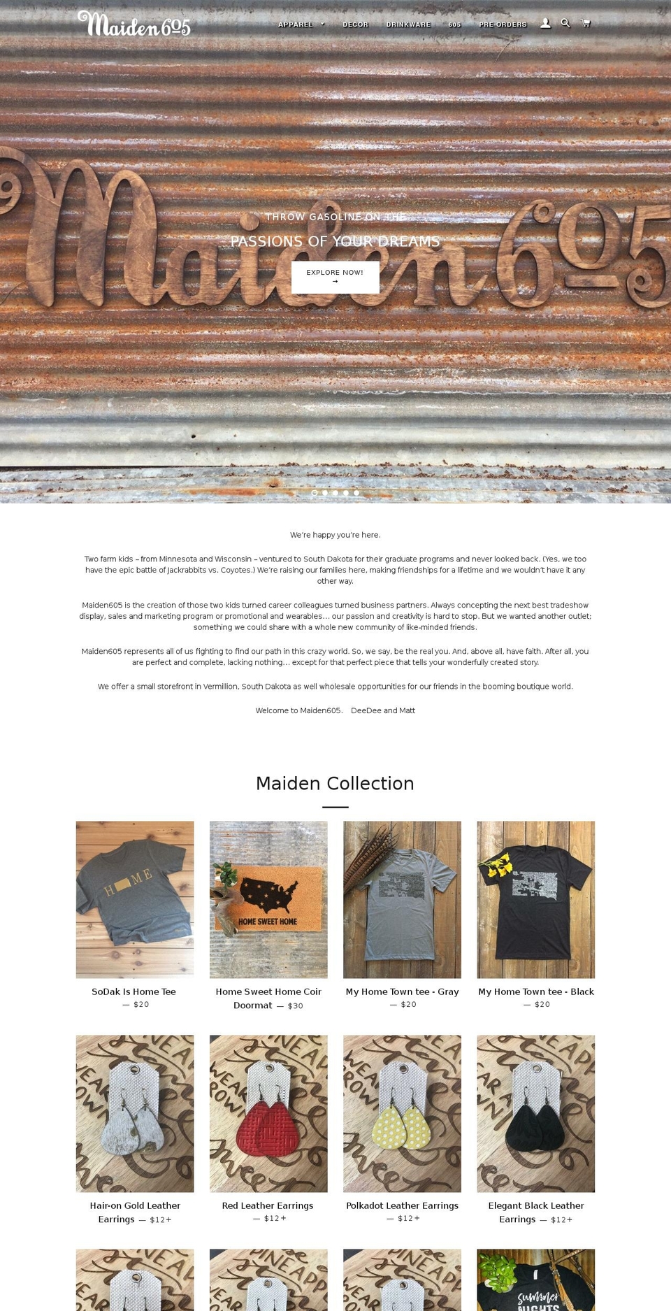 maiden605.com — Shopify storefront screenshot