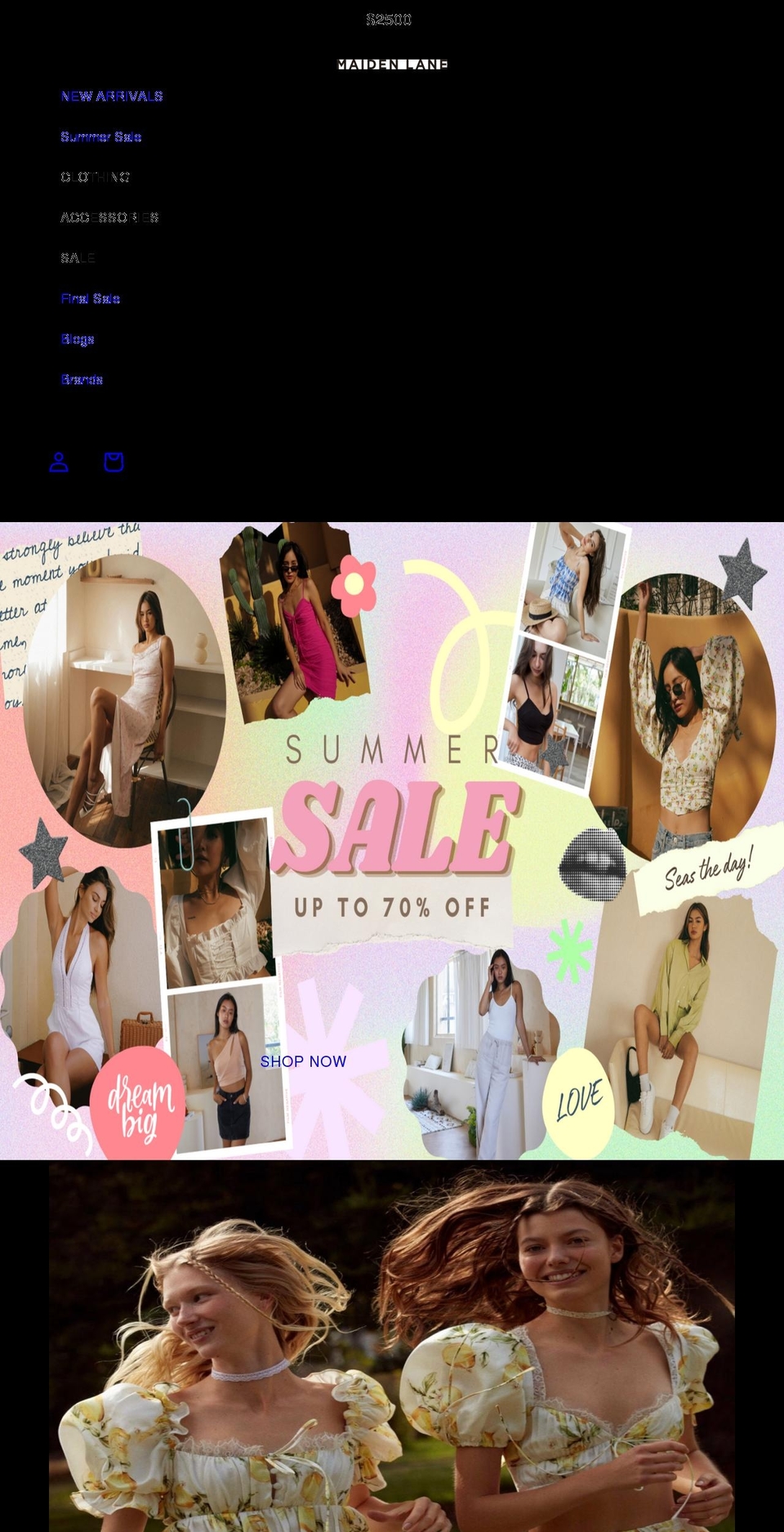 maidenlanetp.com — Shopify storefront screenshot