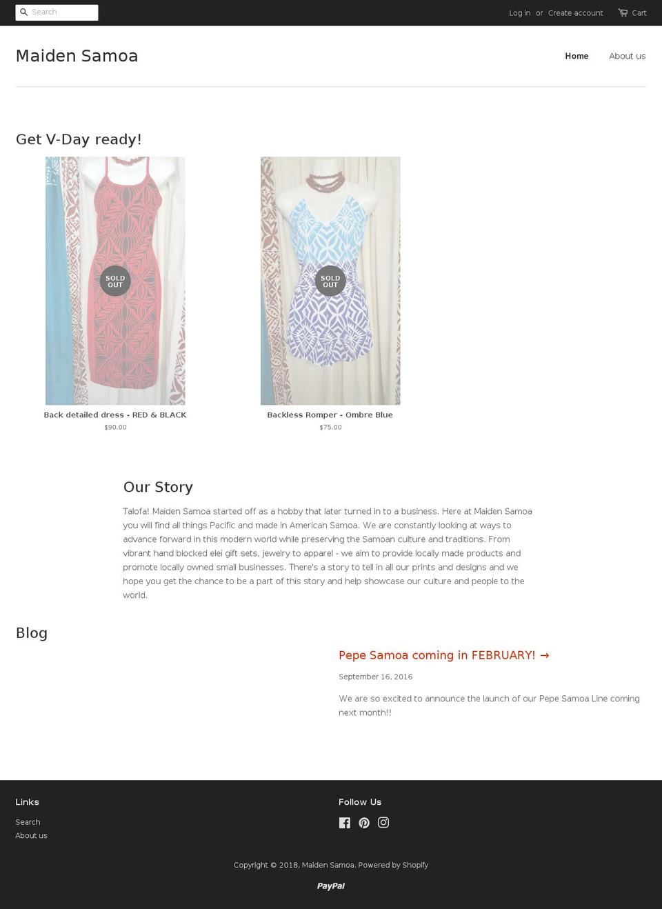 maidensamoa.com — Shopify storefront screenshot