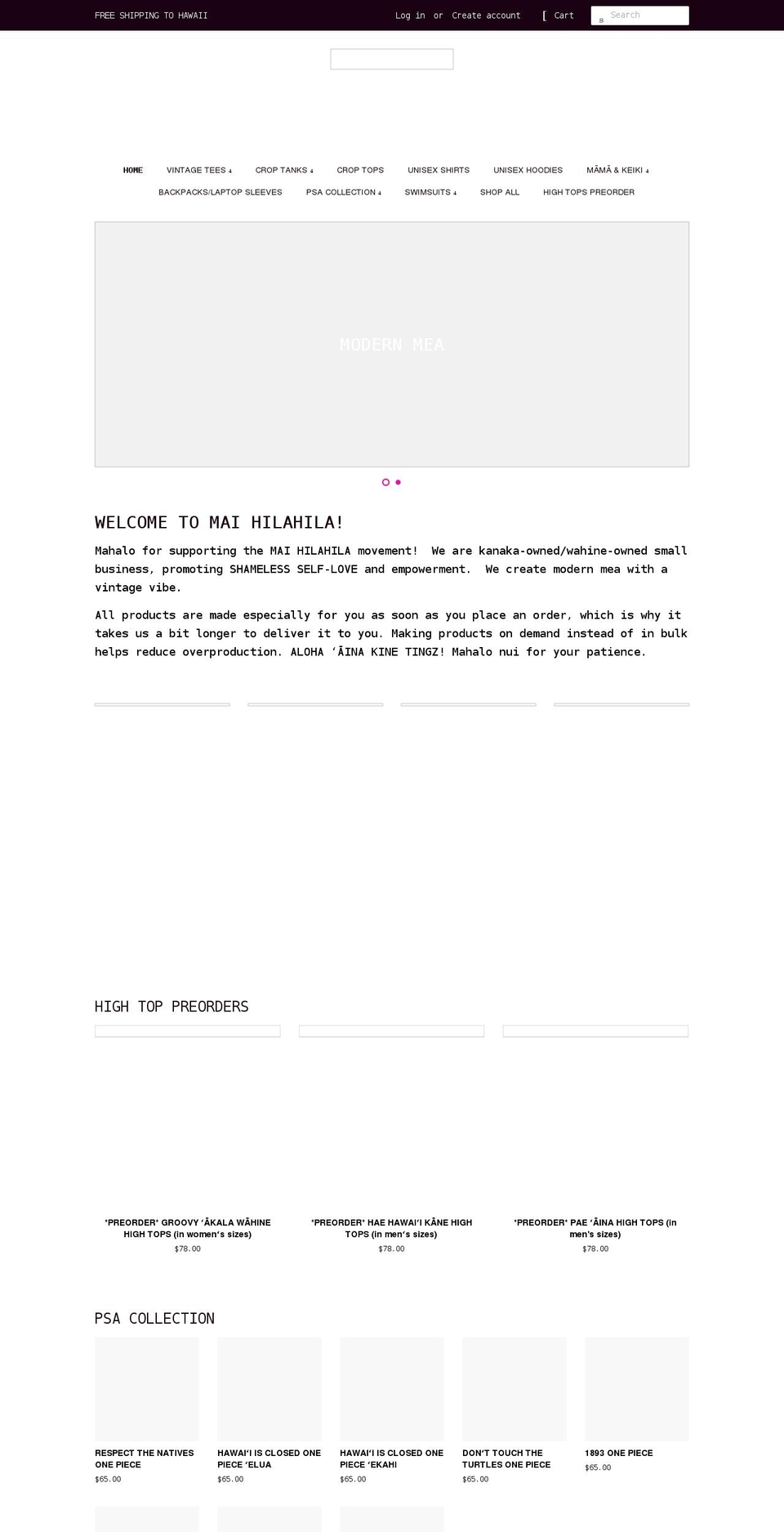 maihilahila.com shopify website screenshot