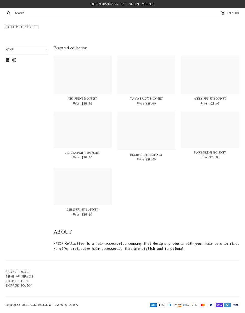 maiiacollective.com shopify website screenshot