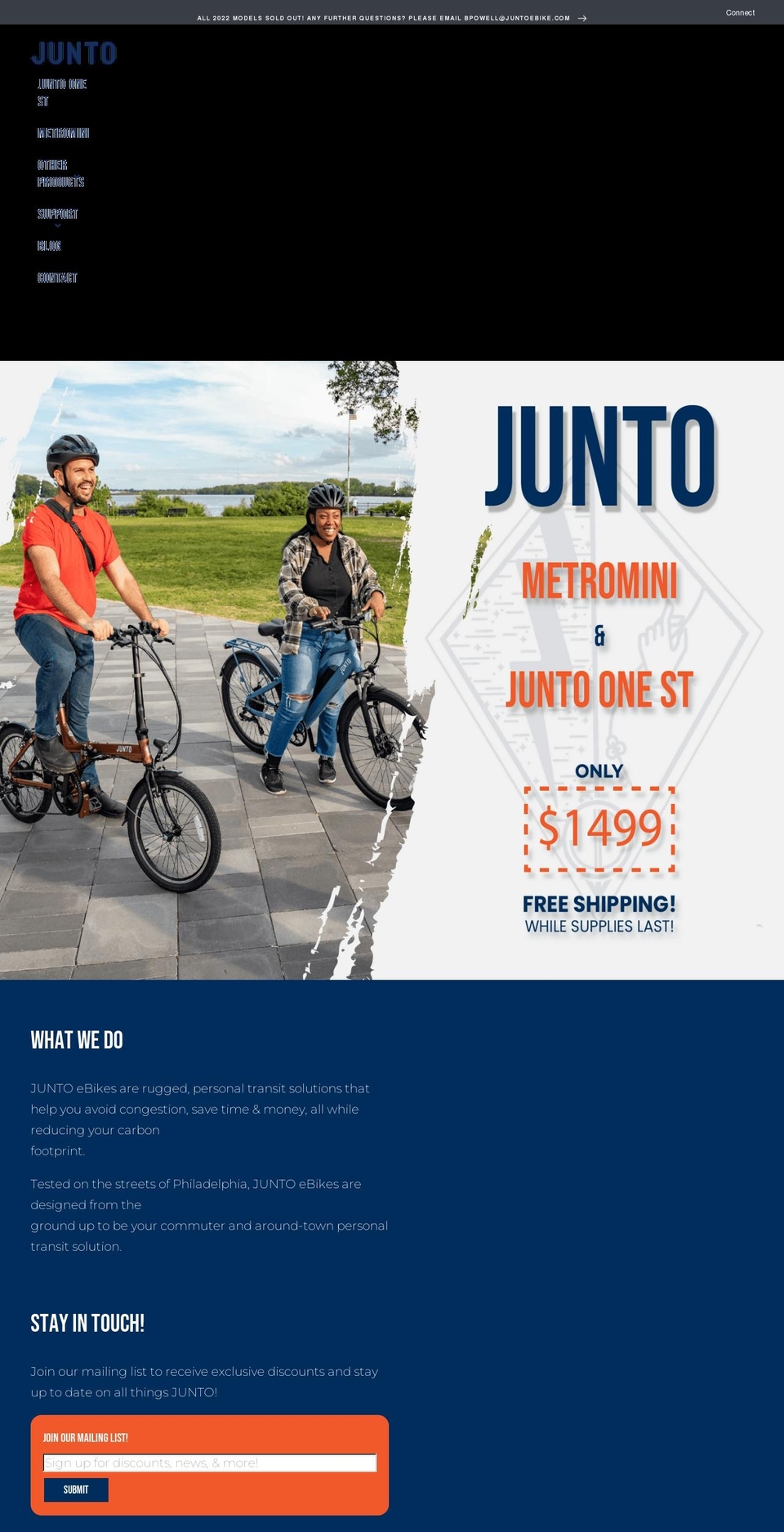 mail-juntobikes.com — Shopify storefront screenshot
