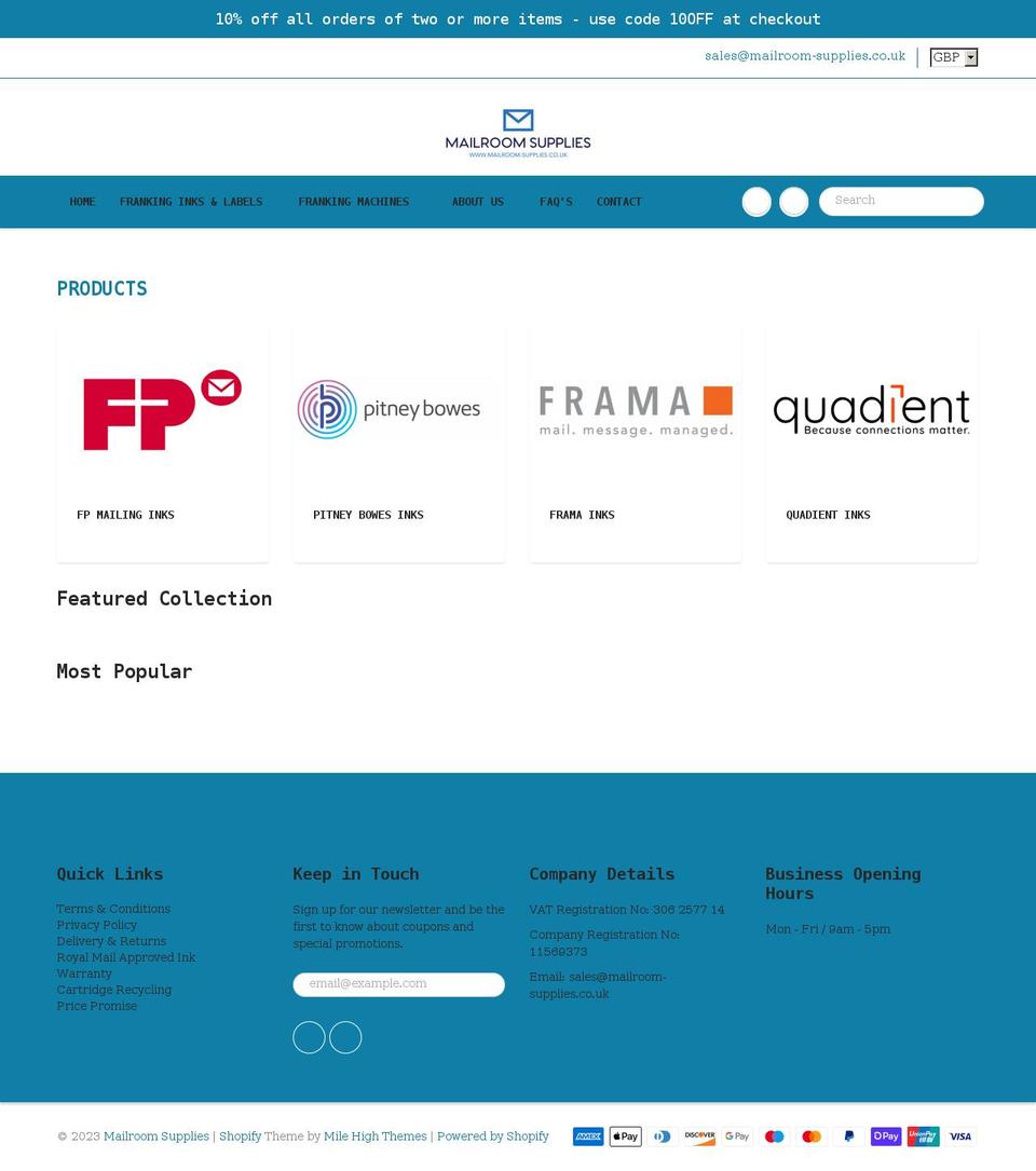 mailroom-supplies.co.uk shopify website screenshot