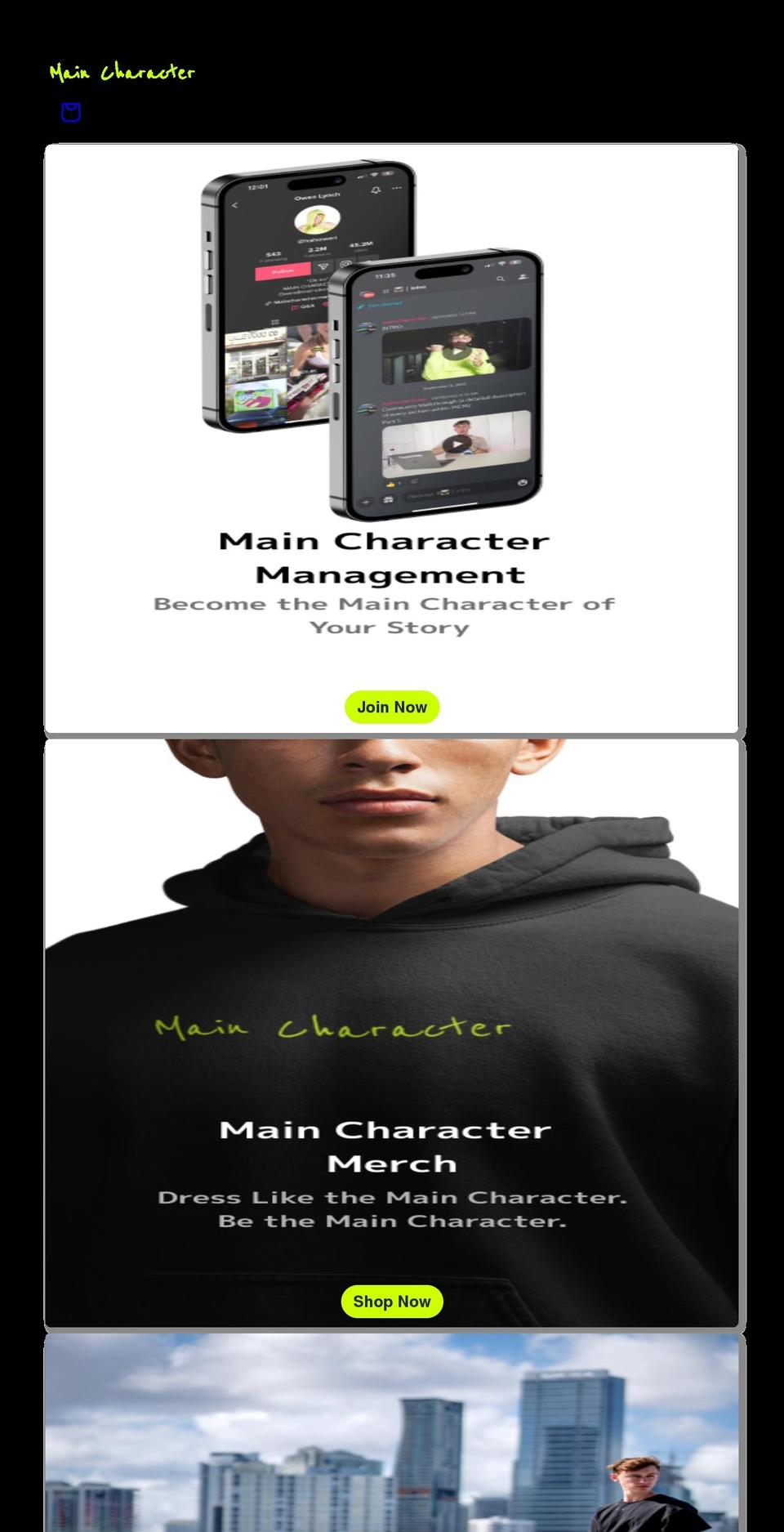 maincharacter.com shopify website screenshot