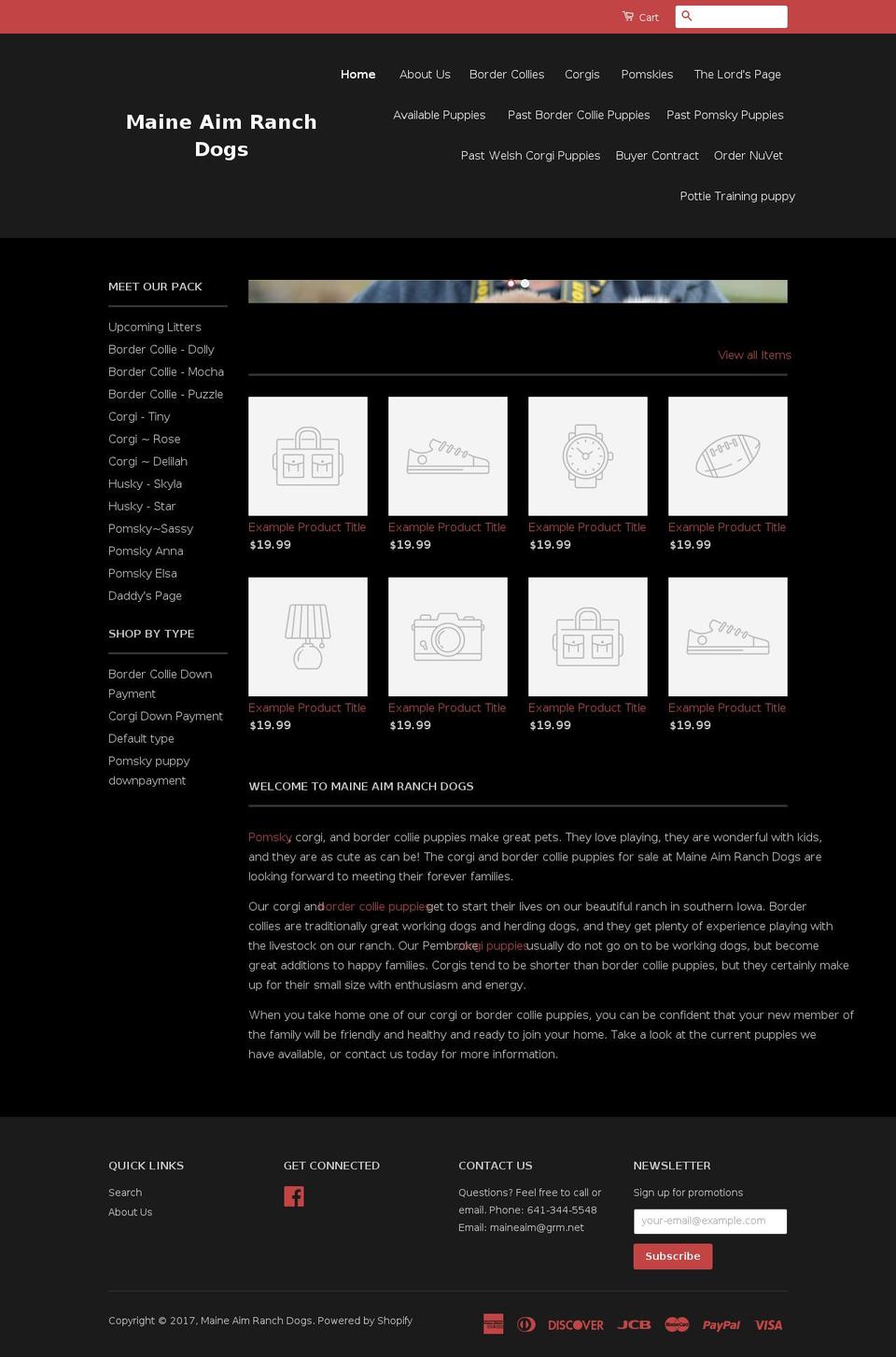 maineaimranchdogs.com shopify website screenshot