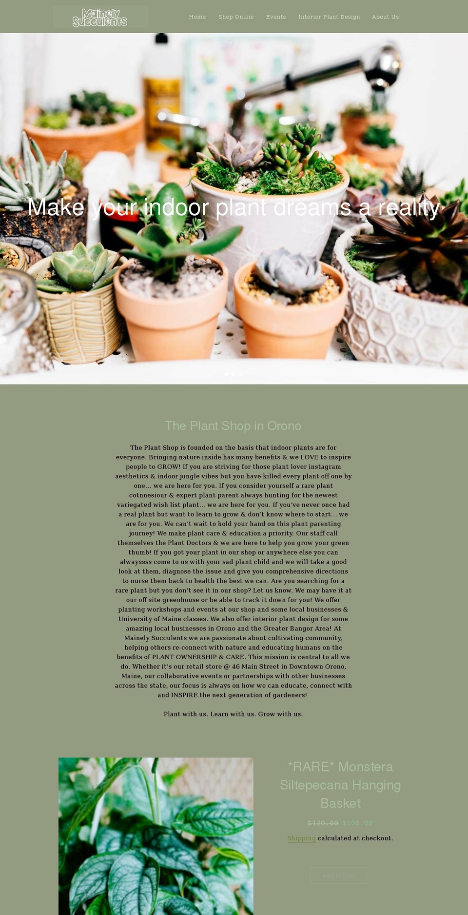 mainely-succulents.com shopify website screenshot