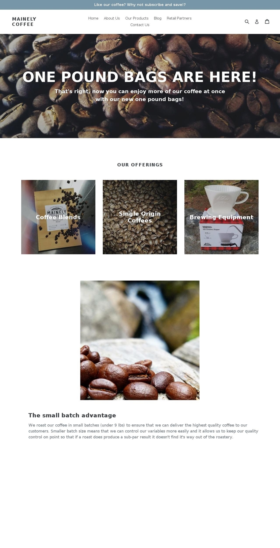mainelycoffee.com — Shopify storefront screenshot