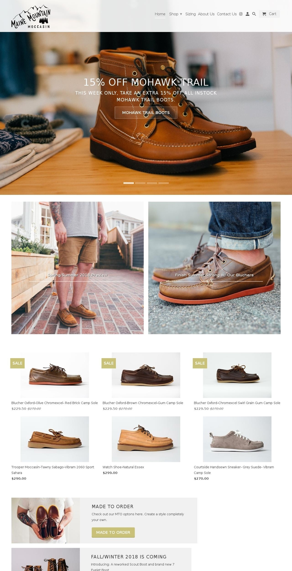 mainemoccasin.com shopify website screenshot