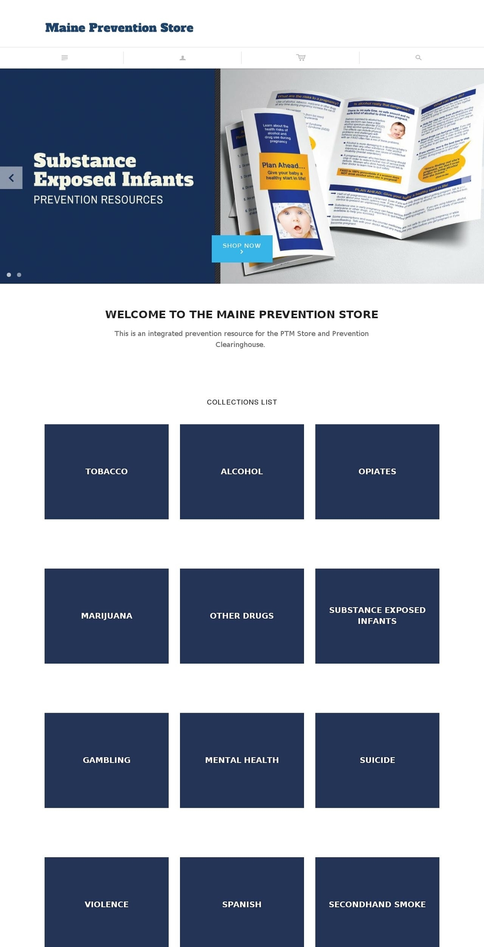 mainepreventionstore.org shopify website screenshot