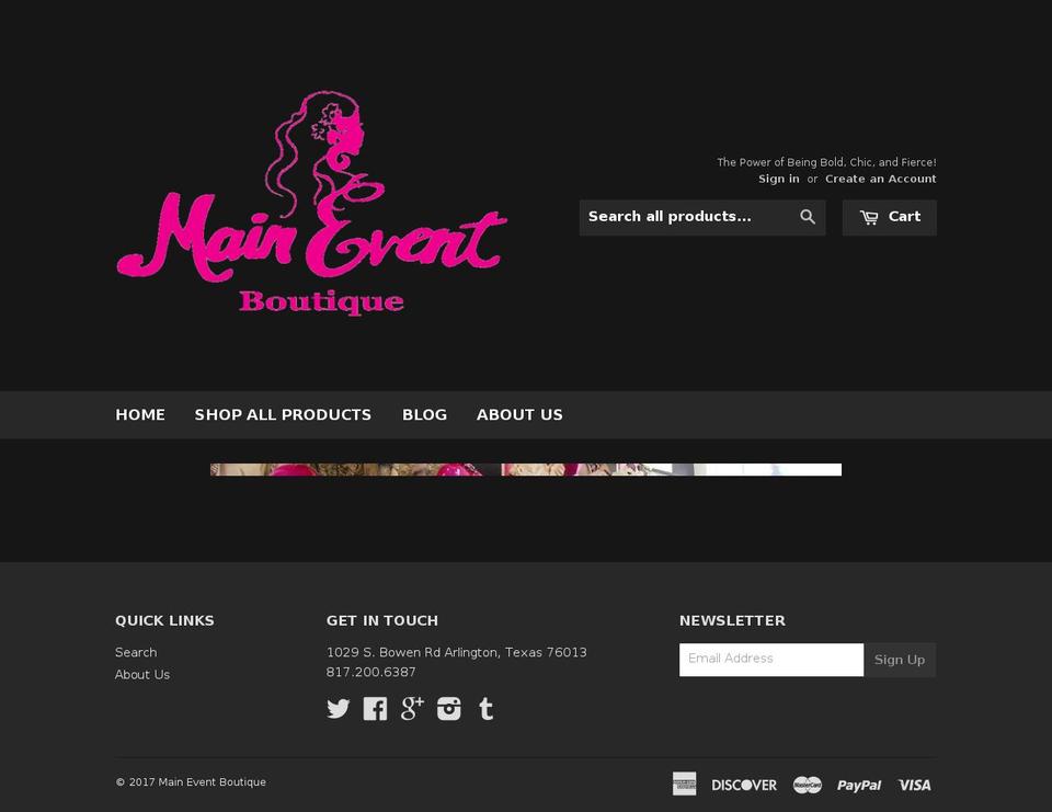 maineventboutique.com shopify website screenshot