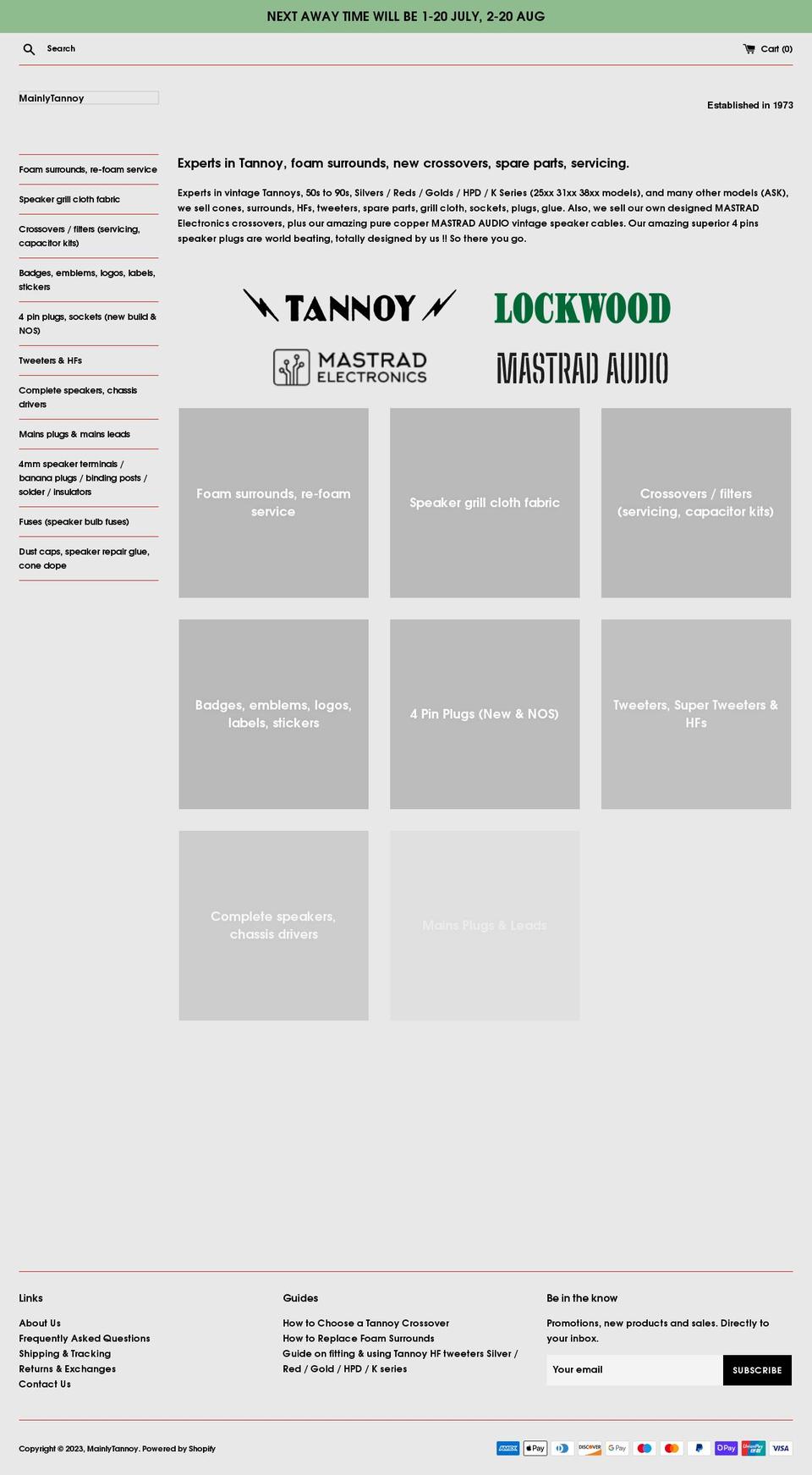 mainlytannoy.com shopify website screenshot