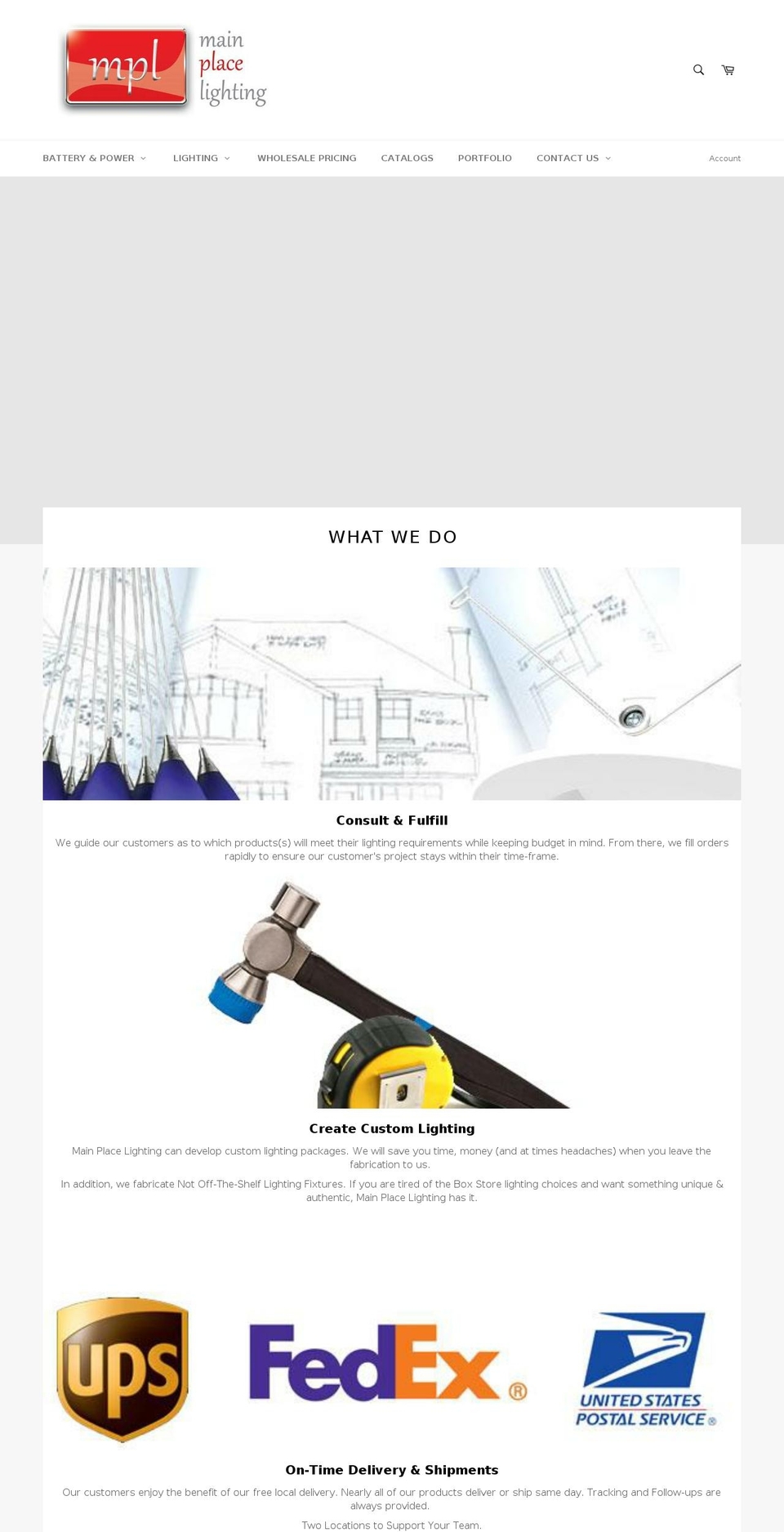 mainplacelighting.com shopify website screenshot
