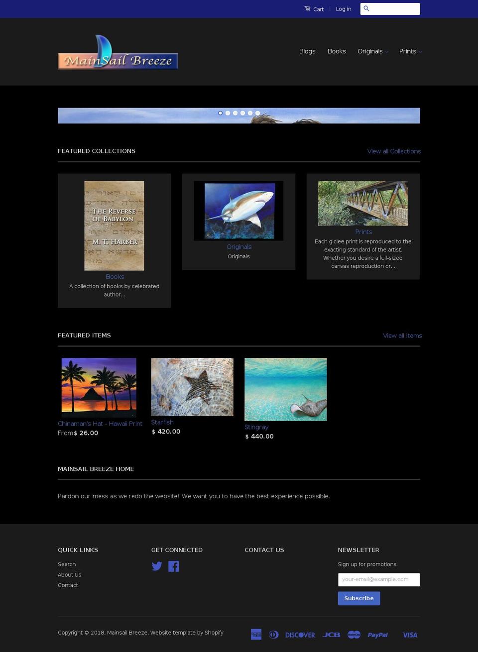 mainsailbreeze.net shopify website screenshot