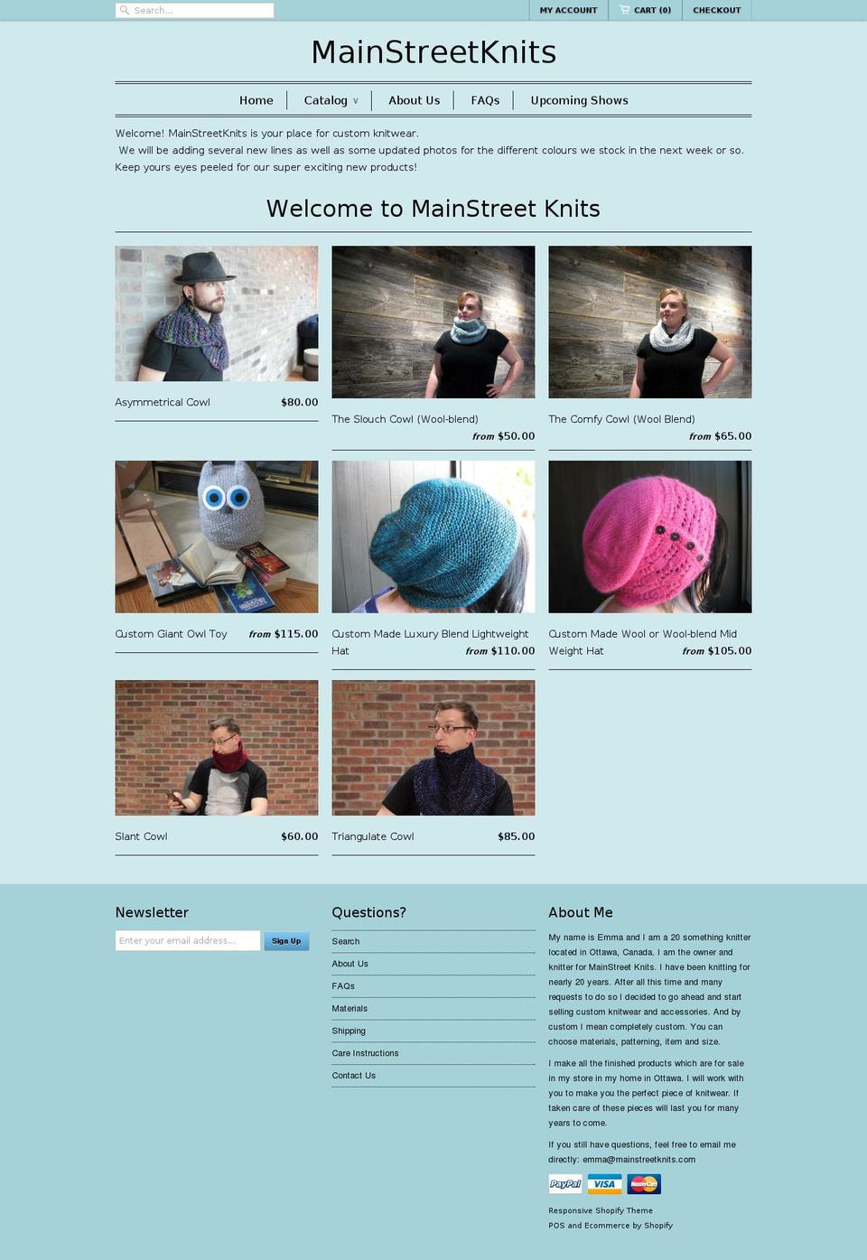 mainstreetknits.com shopify website screenshot