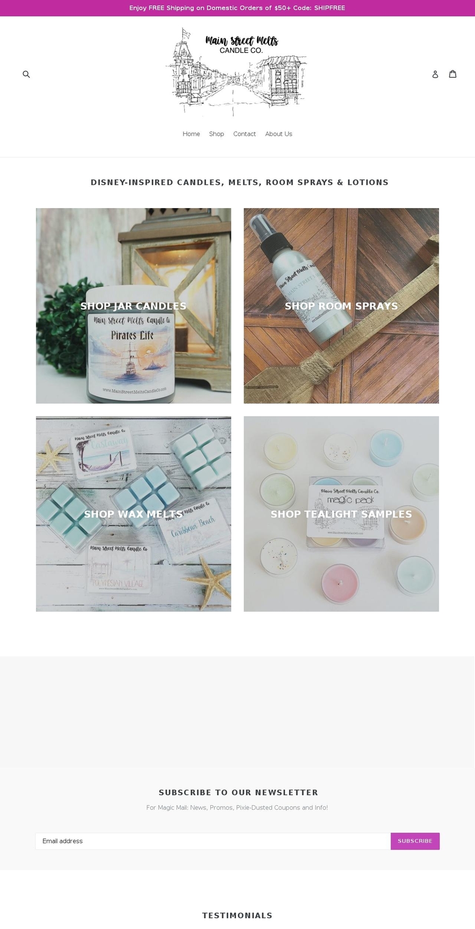 mainstreetmeltscandleco.com shopify website screenshot