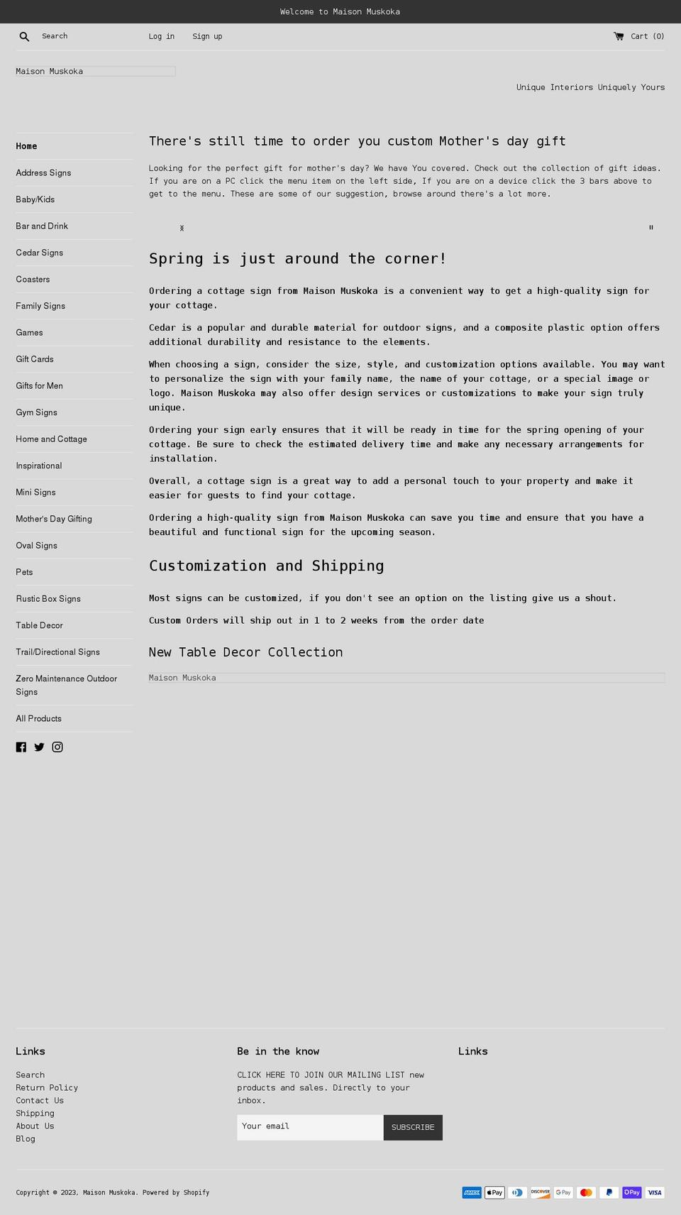 maisonmuskoka.com shopify website screenshot