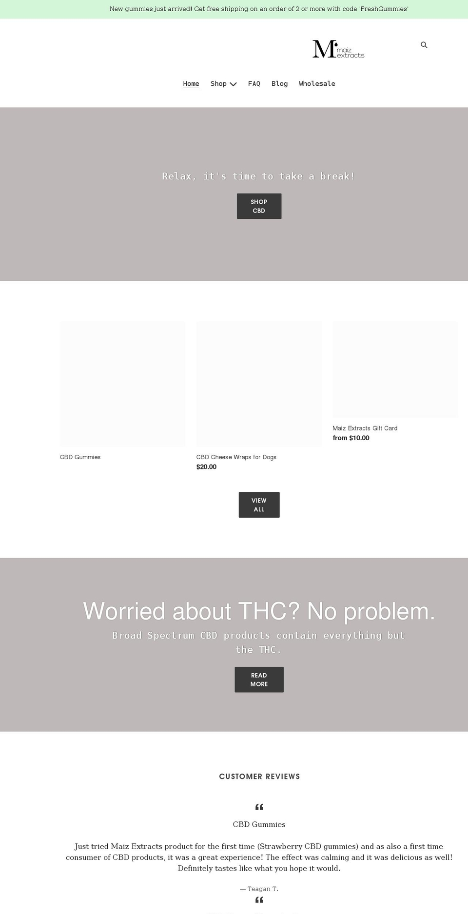 maizextracts.com shopify website screenshot