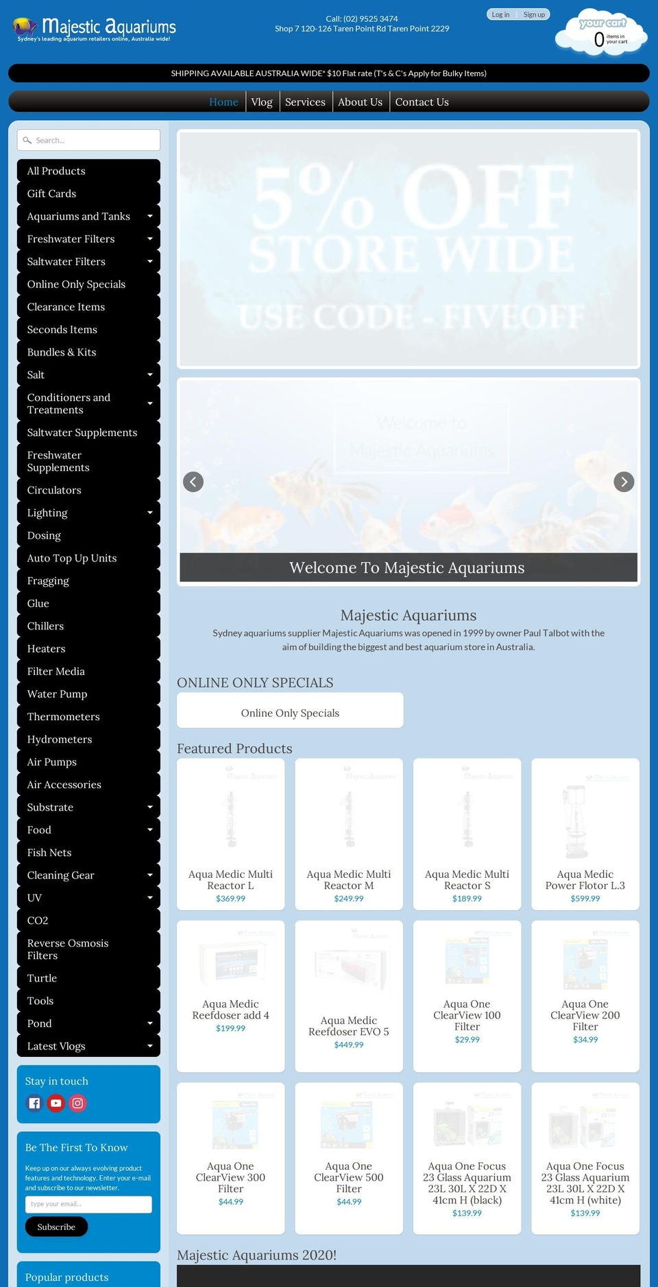 majesticaquariums.com.au shopify website screenshot