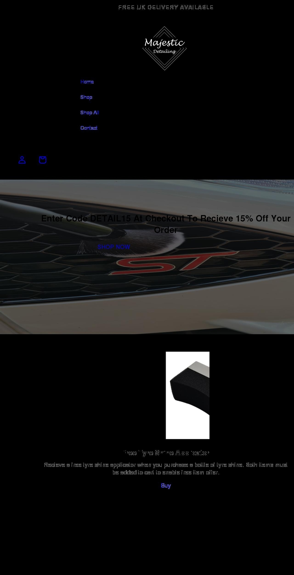 majesticdetailing.co.uk shopify website screenshot