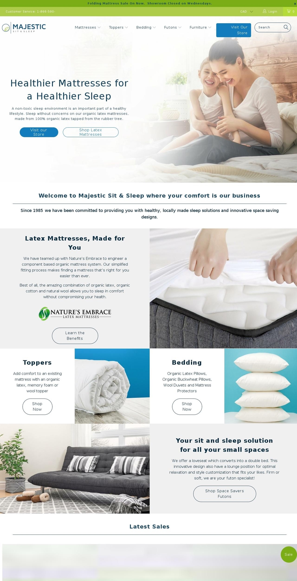 majesticsitandsleep.com — Shopify storefront screenshot