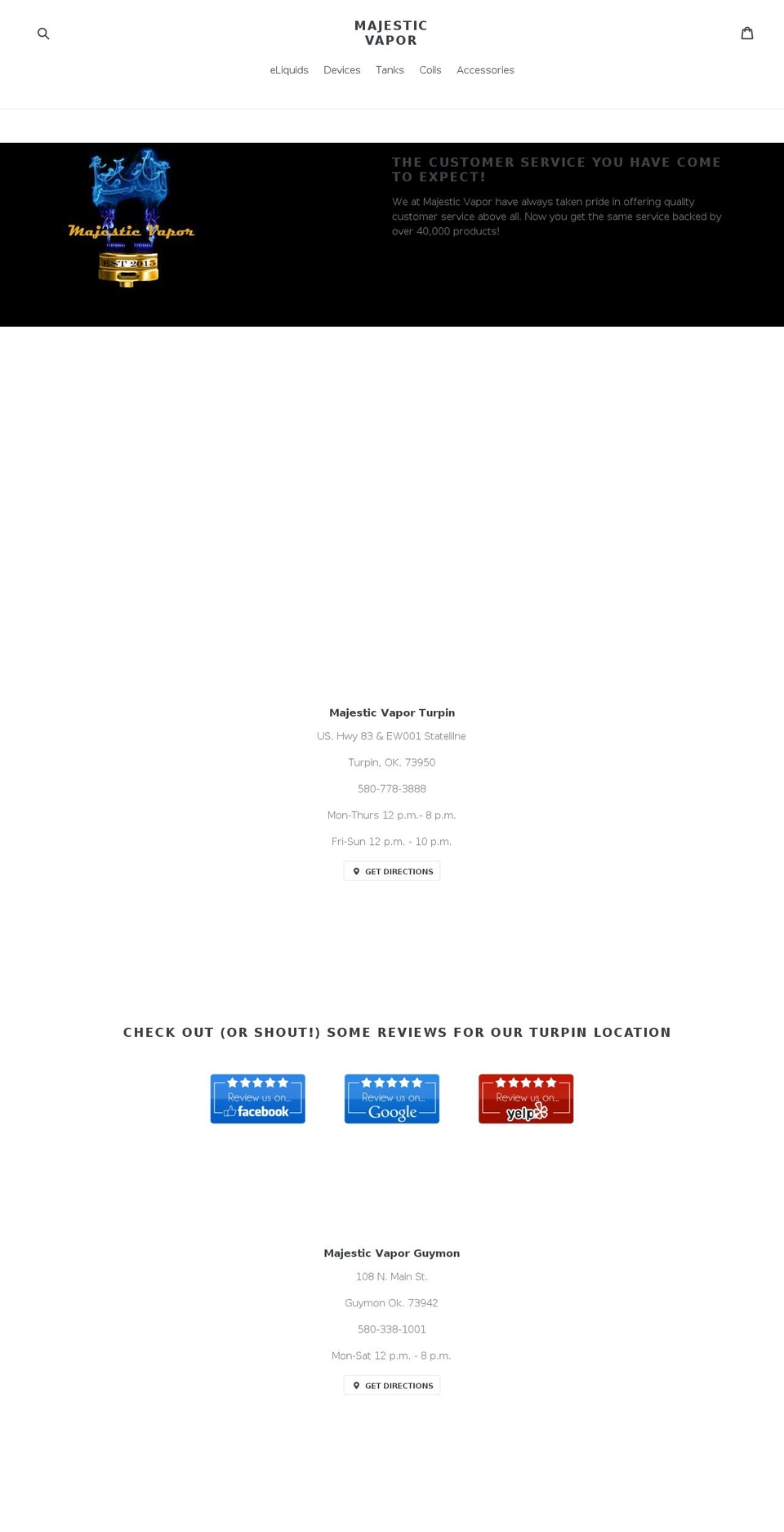 majesticvapor.com — Shopify storefront screenshot