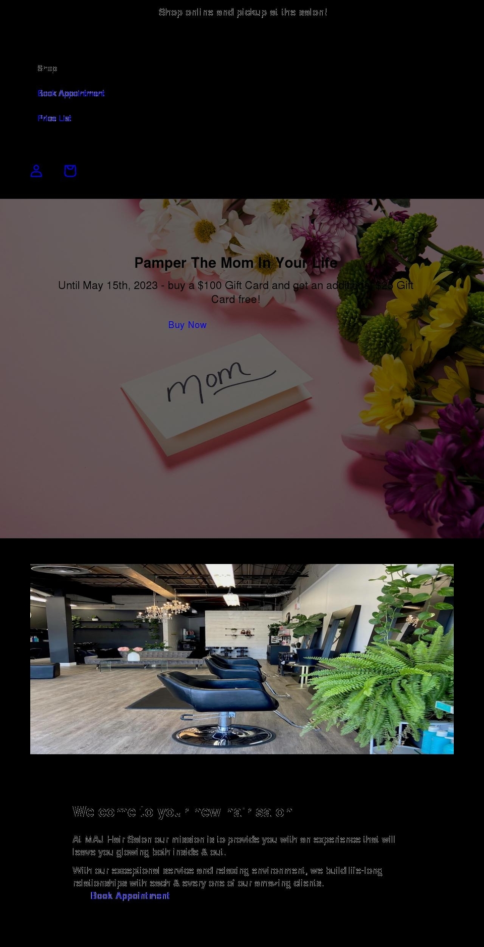 majhairsalon.com shopify website screenshot