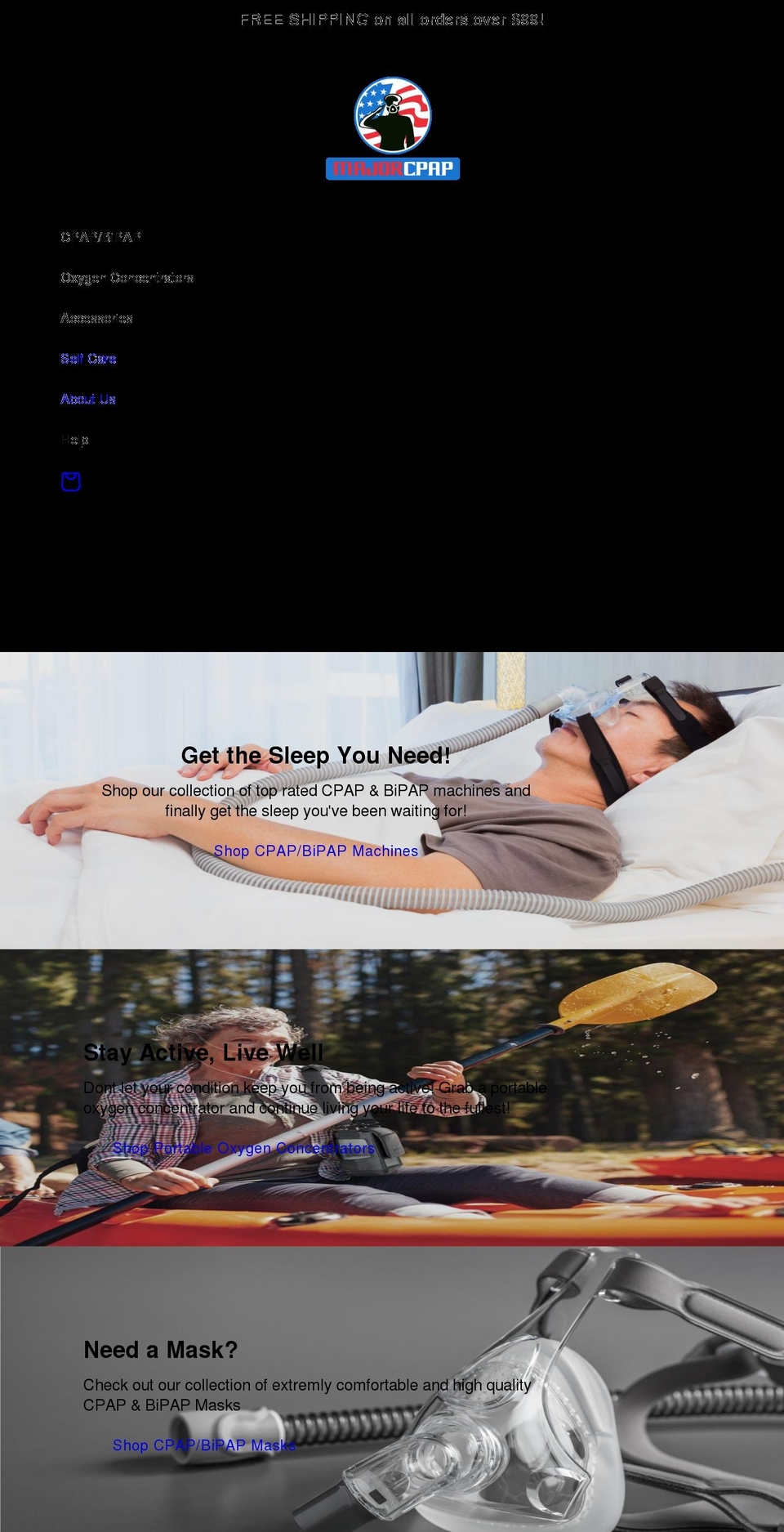 majorcpap.com shopify website screenshot