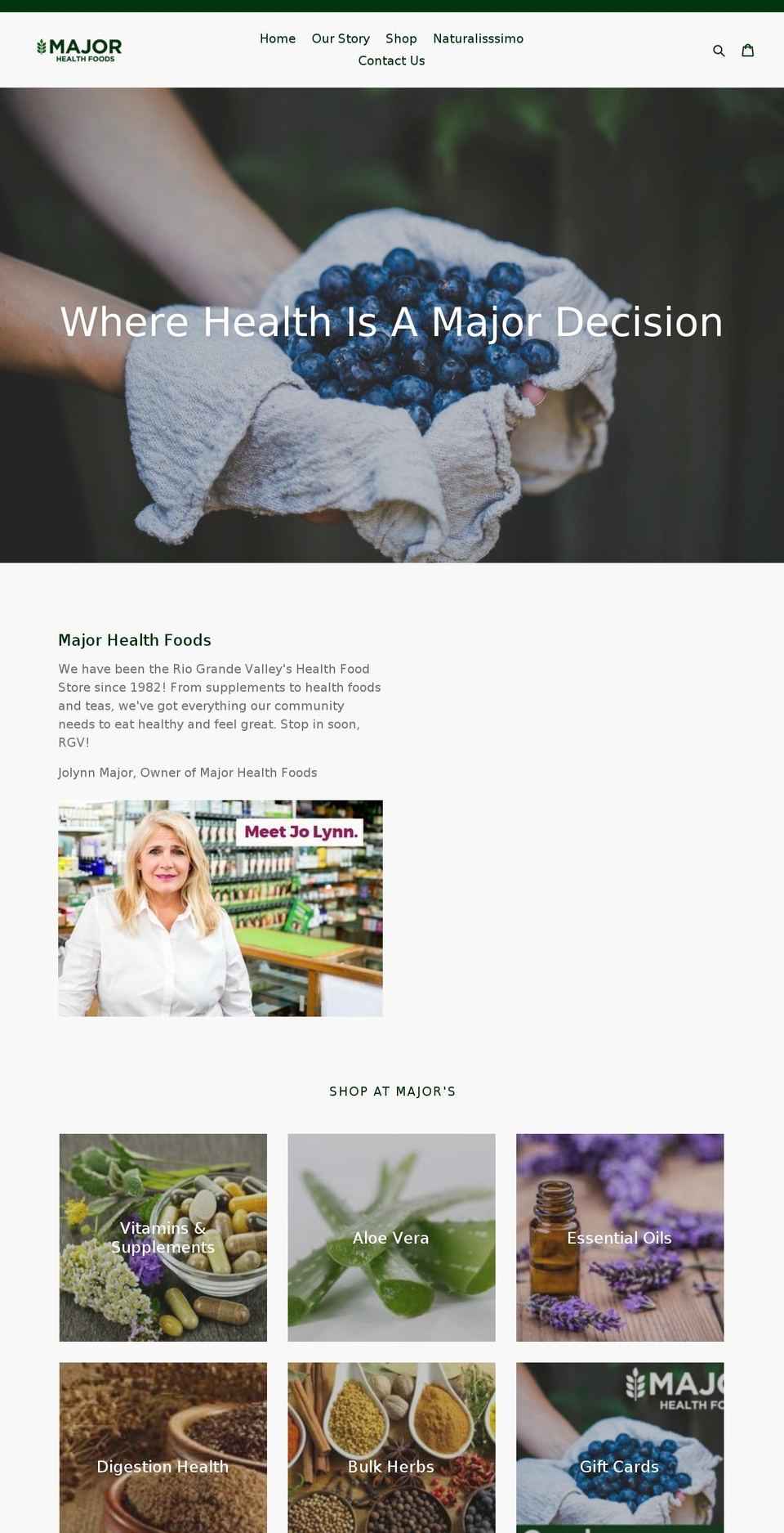 majorhealthfoodsmcallen.com — Shopify storefront screenshot