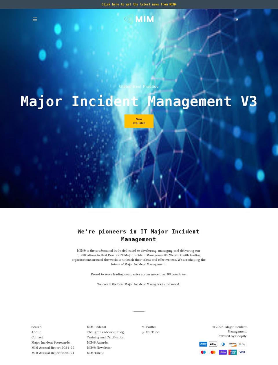 majorincidentmanagement.com shopify website screenshot