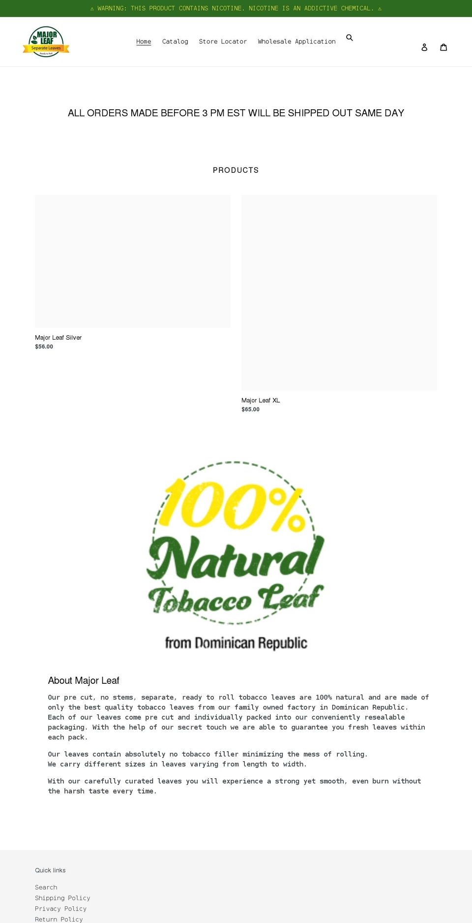 majorleafproducts.com shopify website screenshot