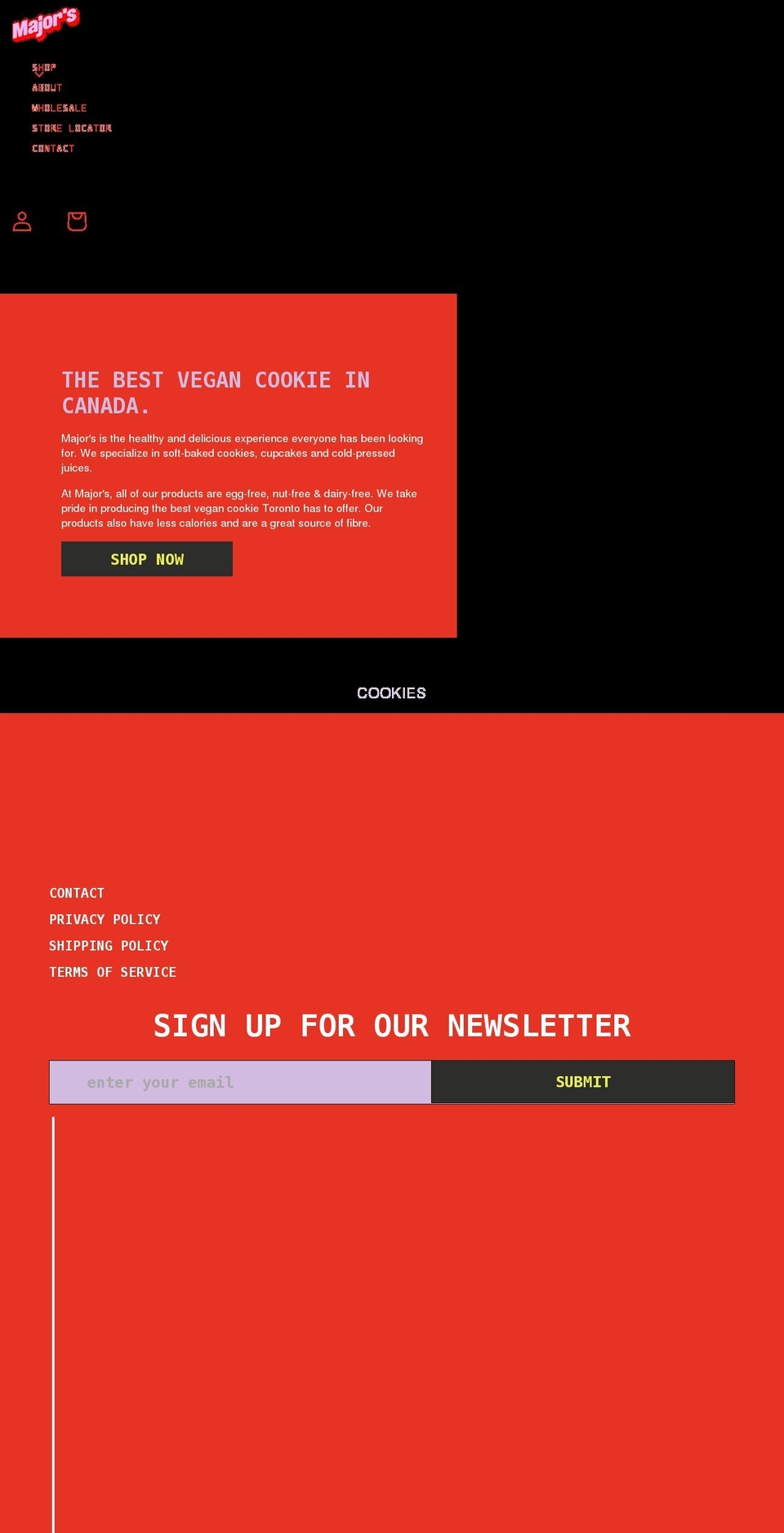 majorscookies.com shopify website screenshot