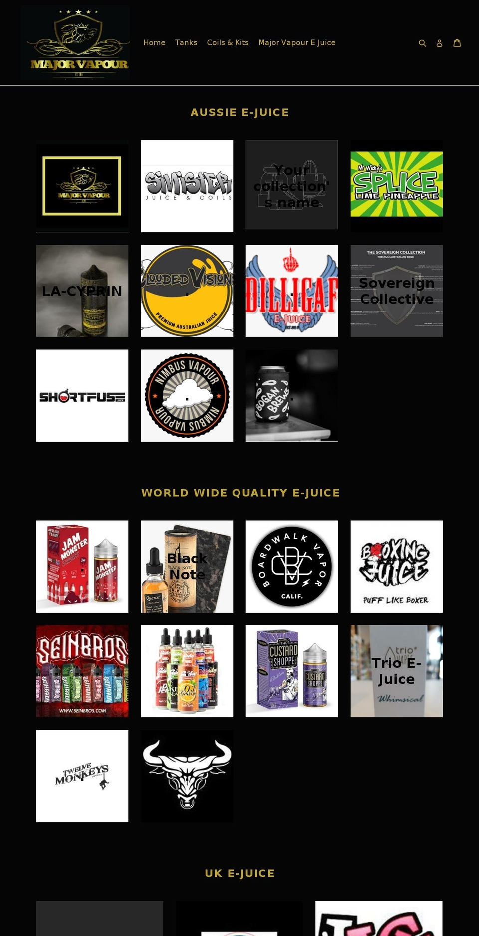 majorvapour.net shopify website screenshot