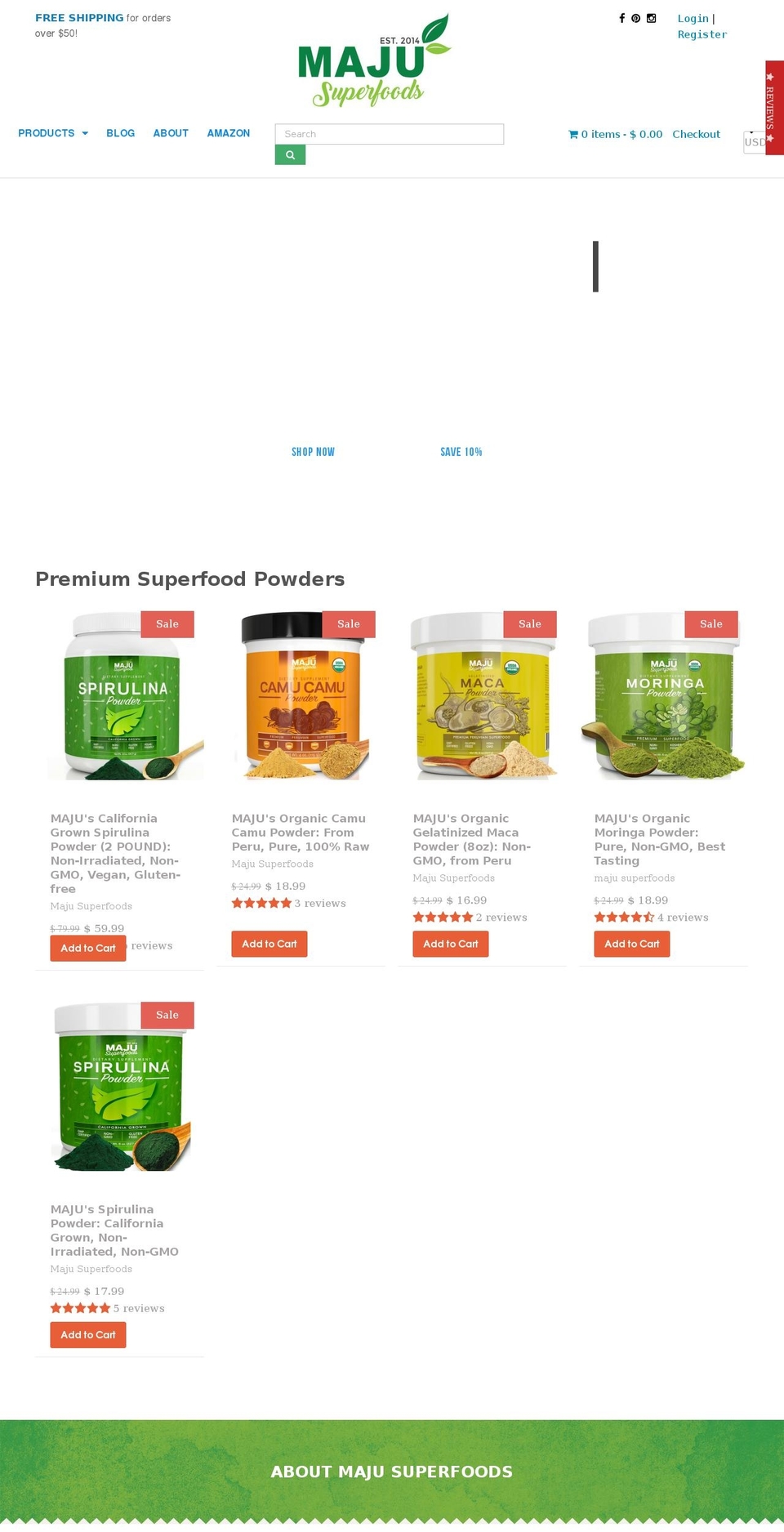 majusuperfoods.com shopify website screenshot