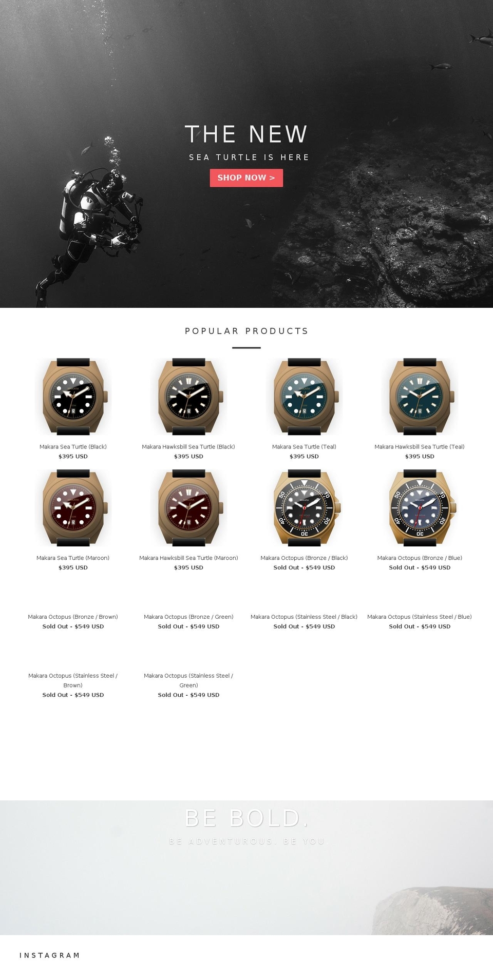 Parallax Shopify theme site example makarawatches.com