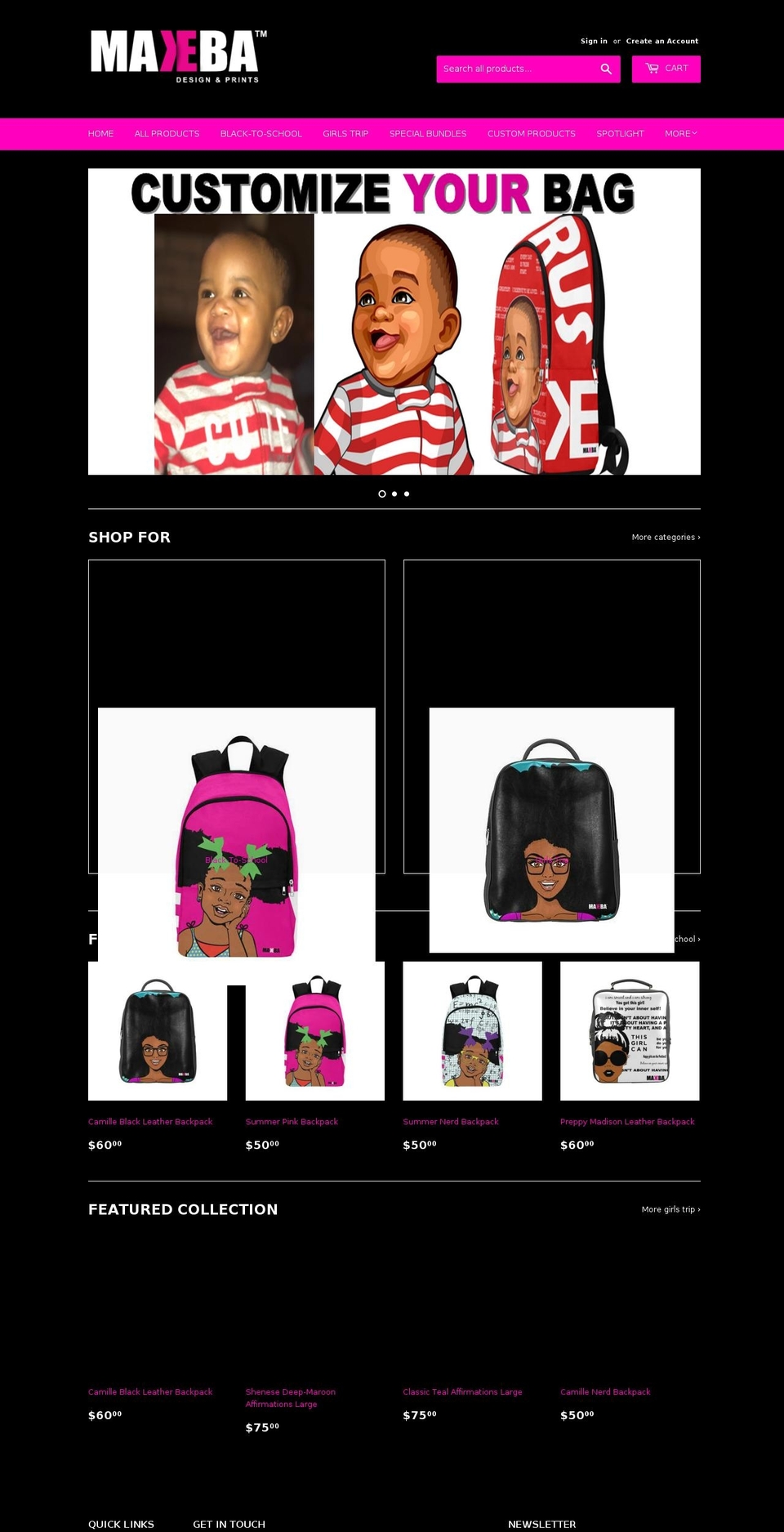 makebadesigns.com — Shopify storefront screenshot