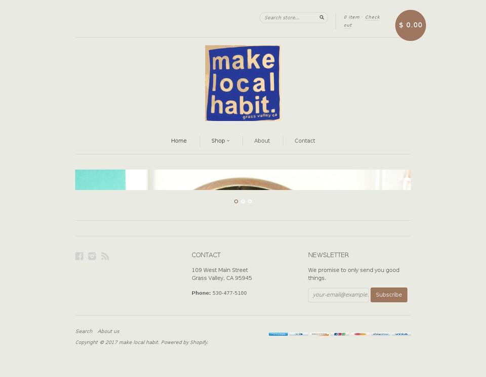 makelocalhabitgrassvalley.com shopify website screenshot