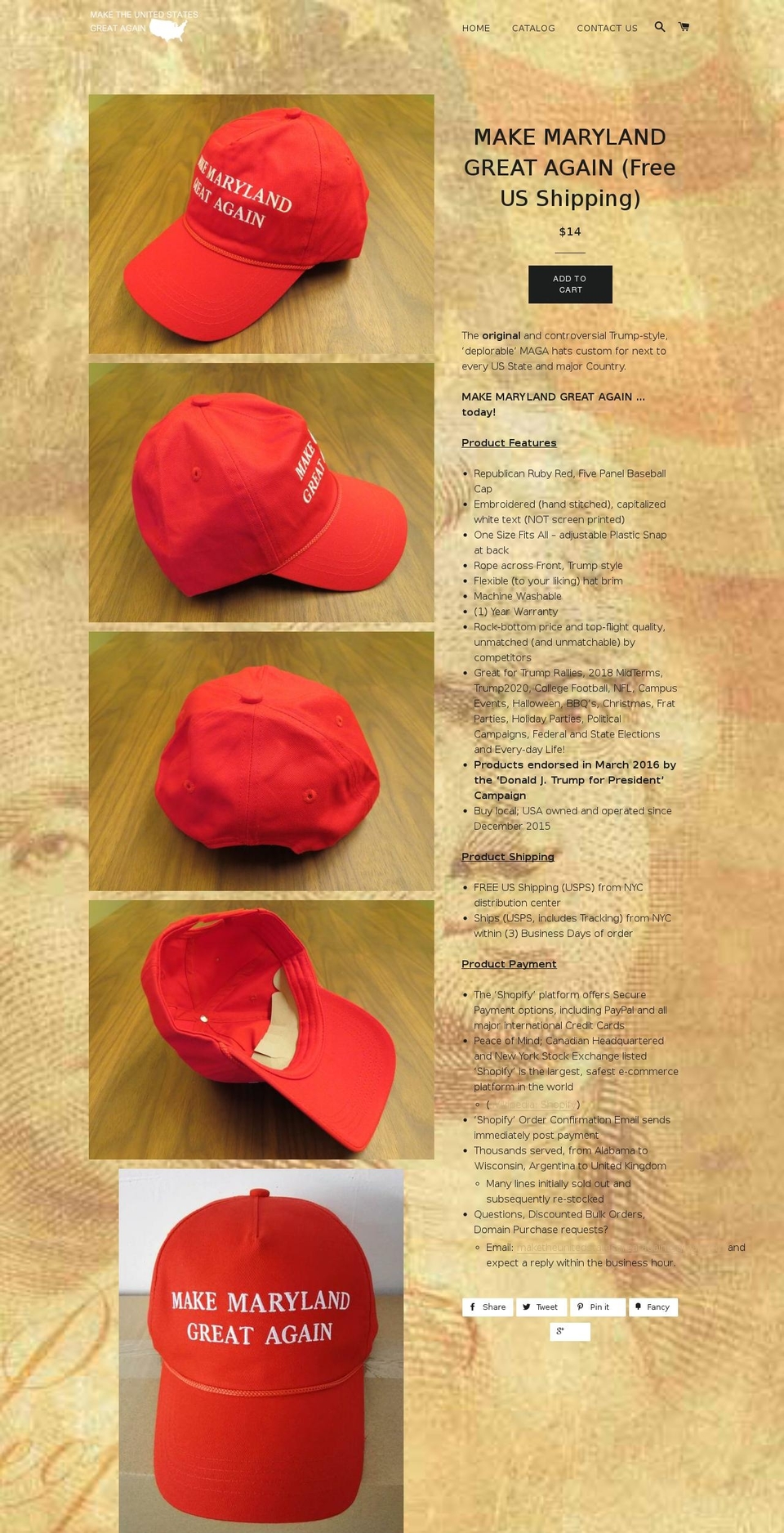 makemarylandgreatagain.com — Shopify storefront screenshot